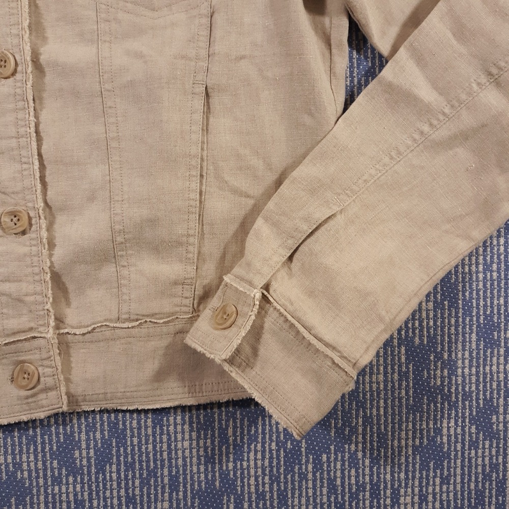 Tommy Bahama Two Palms Linen Shirt Jacket Womens Small Raw Edge Button Up Beige - Picture 5 of 10